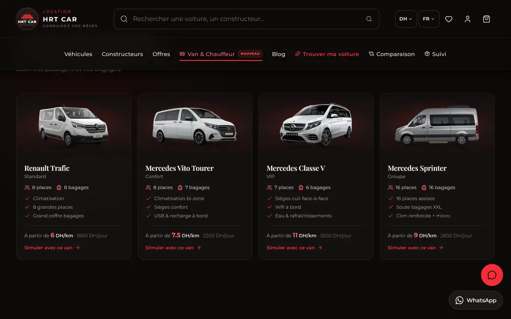 لقطة من موقع Van & Chauffeur — Transferts
